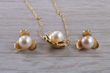 Real Pearl Necklace and Matching Stud Earrings Set