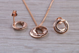 Rose Gold Necklace and Matching Stud Earrings set with Diamond White C Z