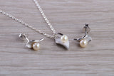 Real Pearl Necklace and Matching Stud Earrings