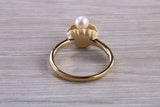 Real Pearl set Shell Ring, made from solid sterling silver with 18ct Yellow Gold plating, suitable for all ages