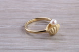 Real Pearl set Shell Ring, made from solid sterling silver with 18ct Yellow Gold plating, suitable for all ages