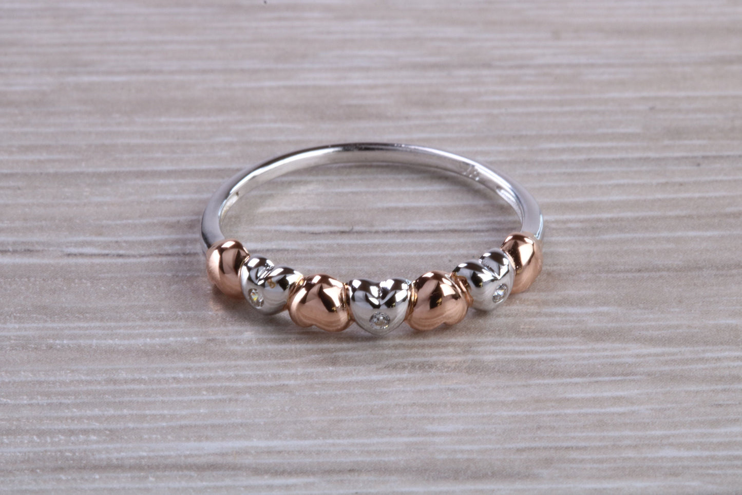 Love Hearts ring solid sterling silver with two tone 18ct gold plating. Perfect gift for any occasion