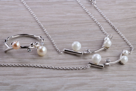 Real Pearl set Necklace with Matching Bracelet and Ring