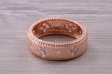 Sterling Silver Rose Gold 7 mm wide band, 18ct Rose Gold plated and set with Diamond White C Z