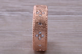 Sterling Silver Rose Gold 7 mm wide band, 18ct Rose Gold plated and set with Diamond White C Z