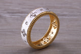 Sterling Silver Rose Gold 7 mm wide band, 18ct Rose and Rhodium Gold plated and set with Diamond White C Z