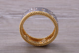 Sterling Silver Gold 7 mm wide band, 18ct Yellow Gold plated and set with Diamond White C Z