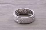 Sterling Silver Gold 7 mm wide band, Rhodium plated and set with Diamond White C Z