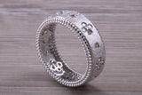Sterling Silver Gold 7 mm wide band, Rhodium plated and set with Diamond White C Z