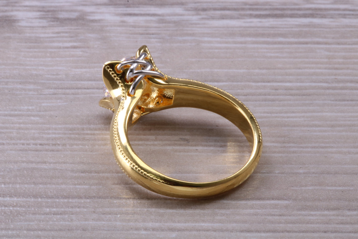 Large Two ct size Diamond White C Z ring, Beautiful and absolutely stunning ring, Sterling Silver with 18ct Yellow Gold Plating