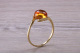 Beautiful Cabochon cut Citrine ring, solid 9ct Yellow Gold, British hallmarked, Dainty and very colourful ring