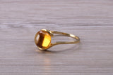 Beautiful Cabochon cut Citrine ring, solid 9ct Yellow Gold, British hallmarked, Dainty and very colourful ring