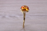 Beautiful Cabochon cut Citrine ring, solid 9ct Yellow Gold, British hallmarked, Dainty and very colourful ring