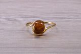 Beautiful Cabochon cut Citrine ring, solid 9ct Yellow Gold, British hallmarked, Dainty and very colourful ring