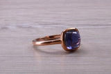 Beautiful Cabochon cut Iolite ring, solid chunky ring, made from solid 9ct Rose Gold, British hallmarked, natural Iolite