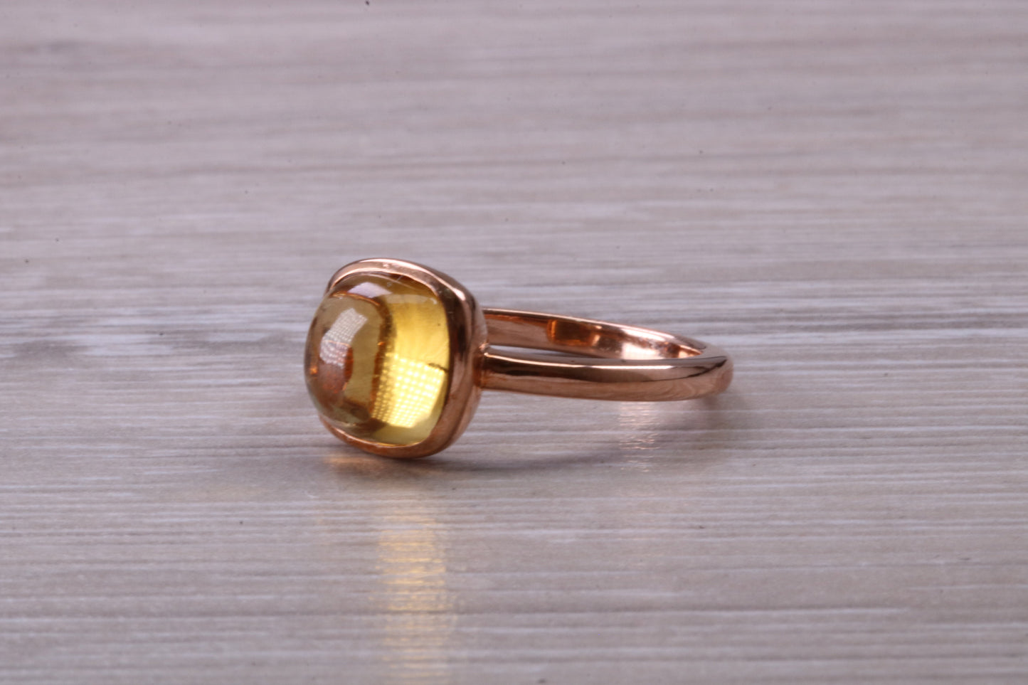 Beautiful Cabochon cut Citrine ring, solid chunky ring, made from solid 9ct Rose Gold, British hallmarked, natural Citrine