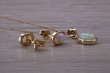 Fiery Natural Opal Earrings and Necklace Set, Solid 9ct Yellow Gold