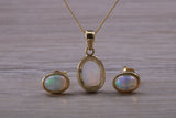 Fiery Natural Opal Earrings and Necklace Set, Solid 9ct Yellow Gold