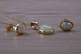 Fiery Natural Opal Earrings and Necklace Set, Solid 9ct Yellow Gold