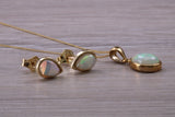 Fiery Natural Opal Earrings and Necklace Set, Solid 9ct Yellow Gold