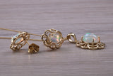 Fiery Natural Opal Earrings and Necklace Set, Solid 9ct Yellow Gold