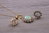Fiery Natural Opal Earrings and Necklace Set, Solid 9ct yellow gold
