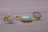 Fiery Natural Opal Earrings and Necklace Set, Solid 9ct yellow gold