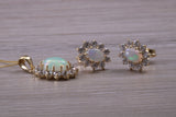 Fiery Natural Opal Earrings and Necklace Set, Solid 9ct yellow gold
