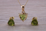 Peridot Earrings and Necklace Set, Solid 9ct Yellow Gold