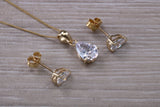 Teardrop cut Earrings and Necklace Set, Solid 9ct Yellow Gold