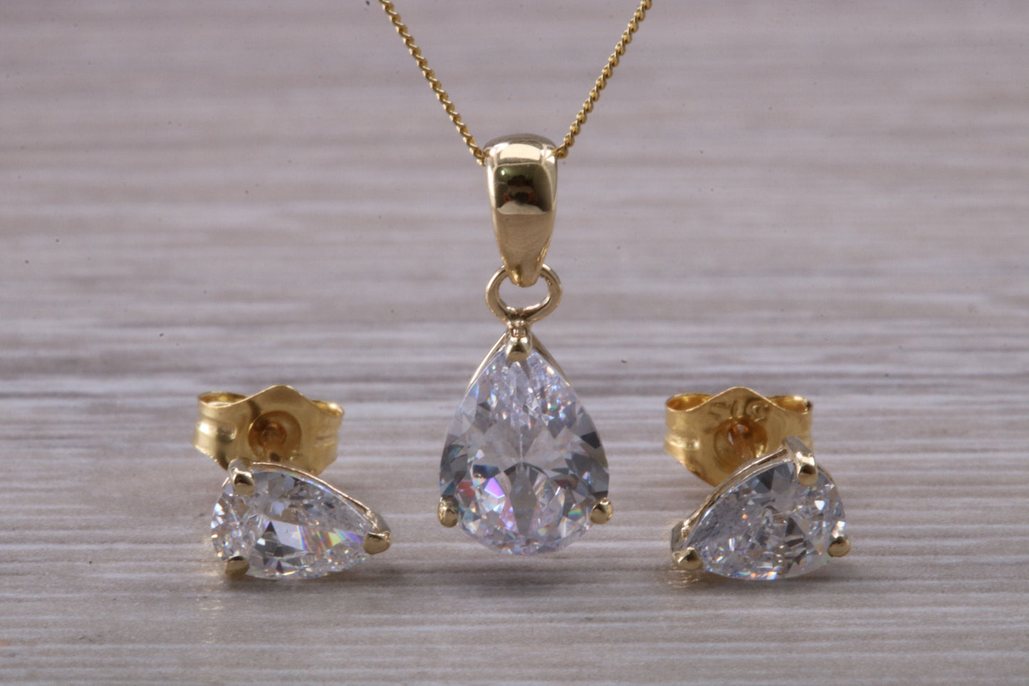 Teardrop cut Earrings and Necklace Set, Solid 9ct Yellow Gold
