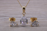 Teardrop cut Earrings and Necklace Set, Solid 9ct Yellow Gold