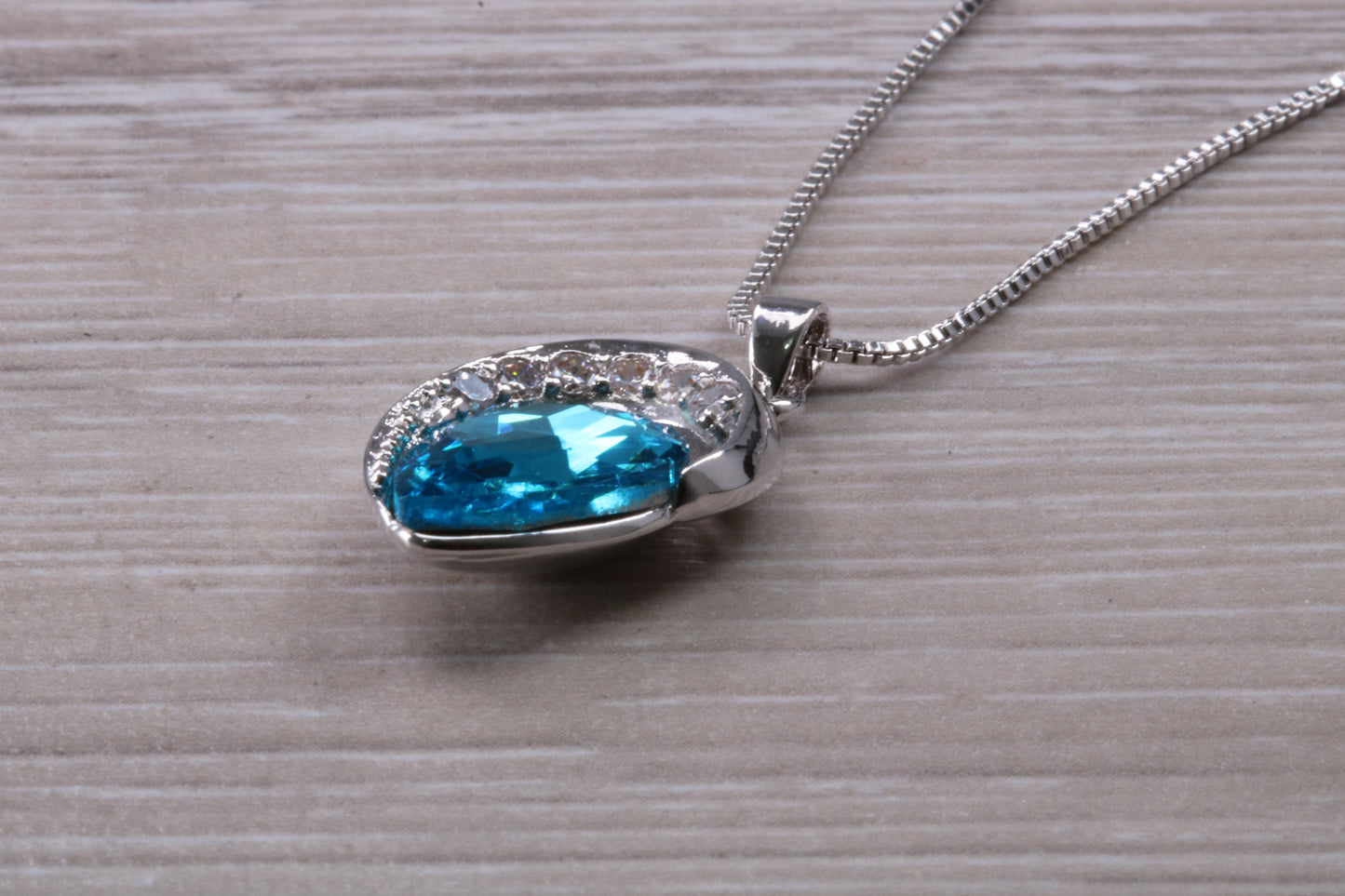 Sterling Silver with Real Blue Topaz and C Z set Necklace