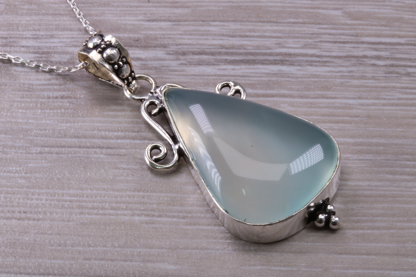 Very large Green Agate Necklace set in Sterling Silver
