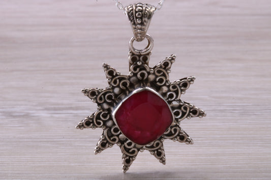 Real Ruby set Sun Necklace set in Sterling Silver