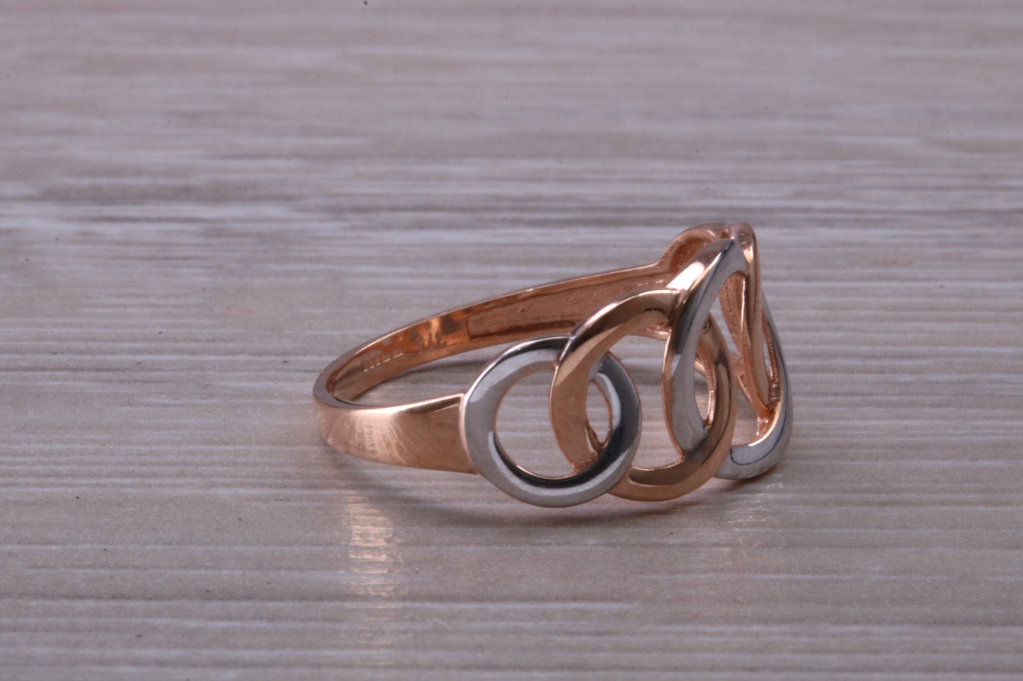 Rose and White Gold Two Tone Abstract ring, made from solid 9ct Rose Gold and White Gold, British hallmarked