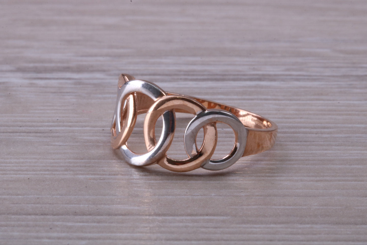 Rose and White Gold Two Tone Abstract ring, made from solid 9ct Rose Gold and White Gold, British hallmarked