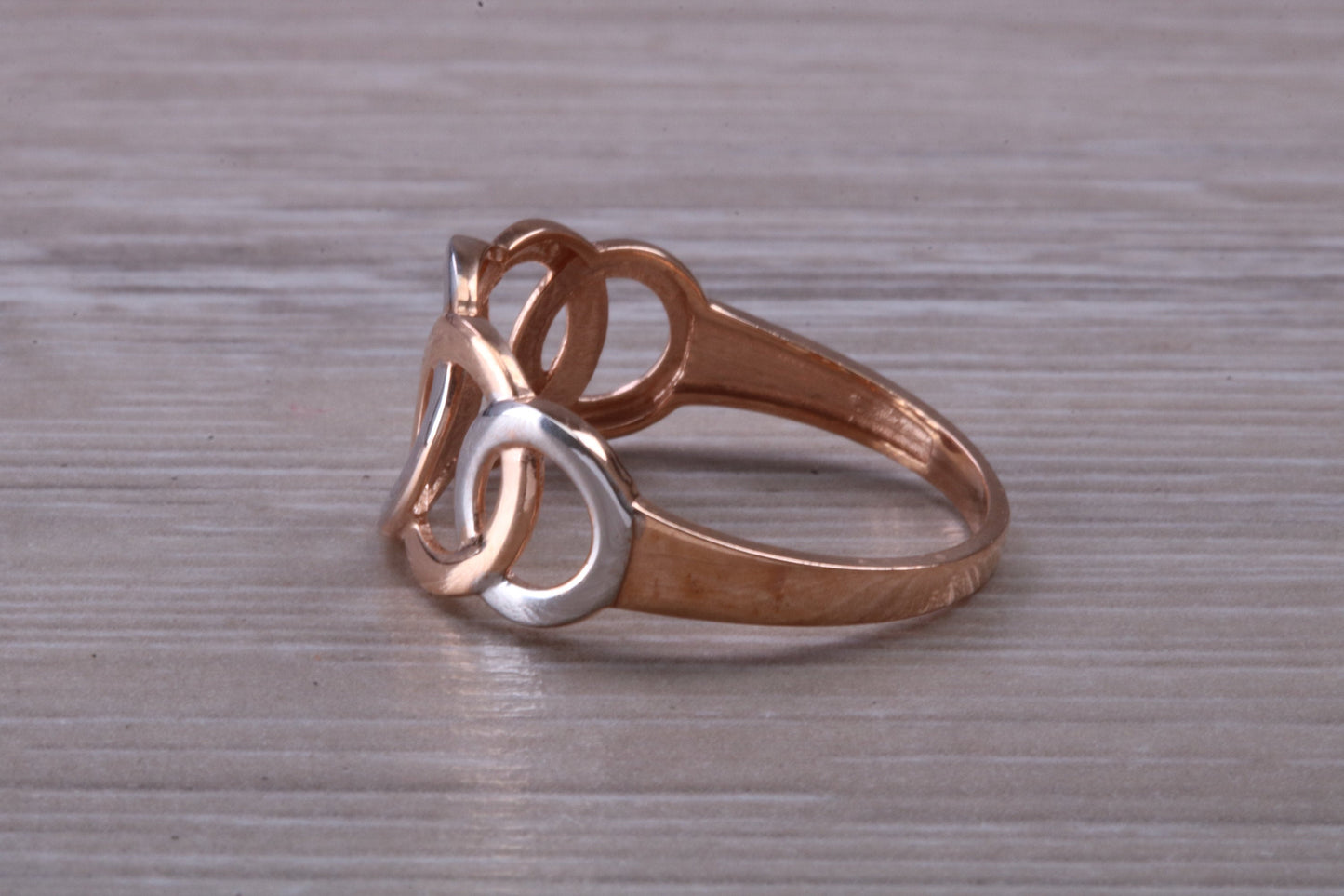 Rose and White Gold Two Tone Abstract ring, made from solid 9ct Rose Gold and White Gold, British hallmarked