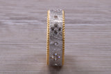 Sterling Silver Rose Gold 7 mm wide band, 18ct Rose and Rhodium Gold plated and set with Diamond White C Z