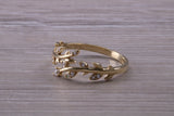 9ct Yellow Gold and Diamond White C Z set Leaf Abstract ring, made from solid 9ct Yellow Gold, British hallmarked