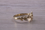 9ct Yellow Gold and Diamond White C Z set Leaf Abstract ring, made from solid 9ct Yellow Gold, British hallmarked