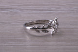 9ct White Gold and Diamond White C Z set Leaf Abstract ring, made from solid 9ct Yellow Gold, British hallmarked