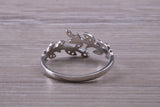 9ct White Gold and Diamond White C Z set Leaf Abstract ring, made from solid 9ct Yellow Gold, British hallmarked