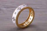 Sterling Silver Gold 7 mm wide band, 18ct Yellow Gold plated and set with Diamond White C Z