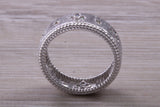 Sterling Silver Gold 7 mm wide band, Rhodium plated and set with Diamond White C Z