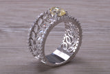 Beautiful and absolutely stunning ring, set with top grade Diamond White and Yellow C Z, Rhodium plated