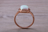 Rose Gold Opal set ring, solid 9ct Rose Gold, British Hallmarked, very fiery oval cut Cultured Opal