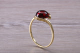 Beautiful Cabochon cut Garnet ring, solid 9ct Yellow Gold, British hallmarked, Dainty and very colourful ring