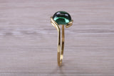 Beautiful Cabochon cut cultured Emerald ring, solid 9ct Yellow Gold, British hallmarked, Dainty and very colourful ring