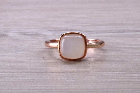 Beautiful Cabochon cut Moonstone ring, solid chunky ring, made from solid 9ct Rose Gold, British hallmarked, natural Moonstone